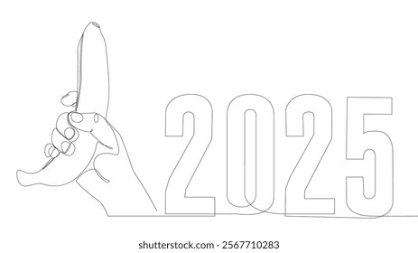 One continuous line of Banana with number 2025. Thin Line Illustration vector concept. Contour Drawing Creative ideas.