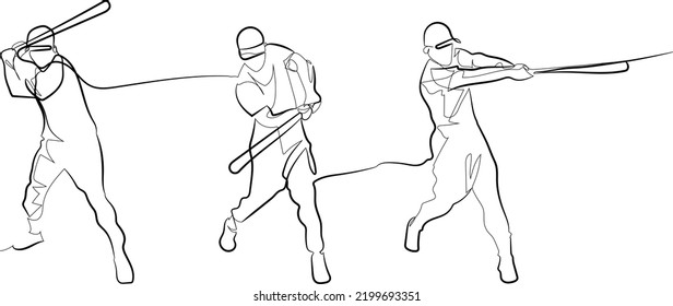 One continuous line batter hits a baseball homerun guide minimal vector illustration