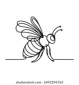 one continuous line bee animal vector illustration template design