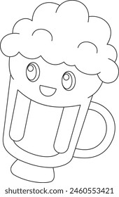 One continuous line beer mug symbol. Single line drawing. Holiday alcohol drink refreshing.
