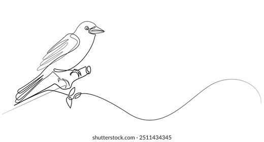 one continuous line of birds perched on a branch.one line drawing of birds in spring.one line vector illustration.isolated white background