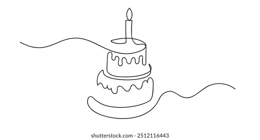 uma linha contínua de bolo de aniversário.minimalista um desenho de linha de bolo de aniversário.aniversário aniversário.vetor de linha única.fundo branco isolado