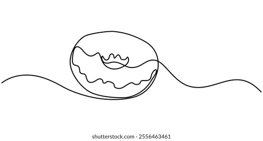 one continuous line bitten donut. pro donut drawing. bakery vector concept.single line vector illustration. isolated white background, Continuous Line Drawing of Donut Icon. Hand Drawn Symbol. 