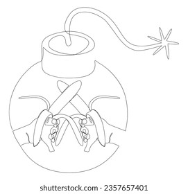 One continuous line of bomb with banana. Thin Line Illustration vector concept. Contour Drawing Creative ideas.