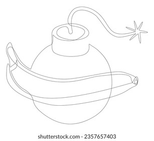 Una línea continua de bomba con banana. Concepto vectorial de Ilustración de líneas delgadas. Contour Drawing Ideas Creativas.