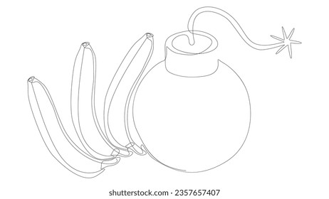One continuous line of bomb with banana. Thin Line Illustration vector concept. Contour Drawing Creative ideas.