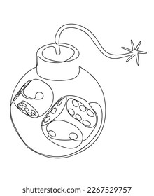 One continuous line of Bomb and dice. Thin Line Illustration vector concept. Contour Drawing Creative ideas.