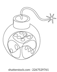 Una línea continua de Bomba y dados. Concepto vectorial de Ilustración de líneas delgadas. Contour Drawing Ideas Creativas.