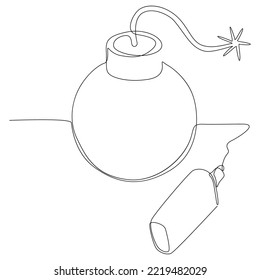 One continuous line of Bomb drawn with a pencil. Thin Line Illustration vector concept. Contour Drawing Creative ideas.