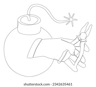 Una línea continua de Bomba con Pliers. Concepto vectorial de Ilustración de líneas delgadas. Contour Drawing Ideas Creativas.