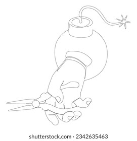One continuous line of Bomb with Pliers. Thin Line Illustration vector concept. Contour Drawing Creative ideas.
