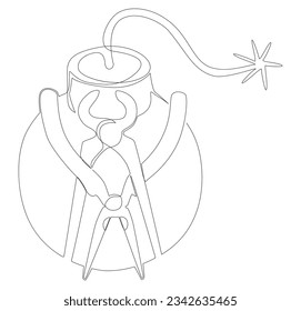 One continuous line of Bomb with Pliers. Thin Line Illustration vector concept. Contour Drawing Creative ideas.