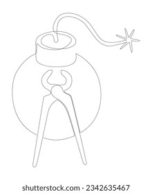 One continuous line of Bomb with Pliers. Thin Line Illustration vector concept. Contour Drawing Creative ideas.