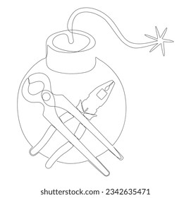 Una línea continua de Bomba con Pliers. Concepto vectorial de Ilustración de líneas delgadas. Contour Drawing Ideas Creativas.