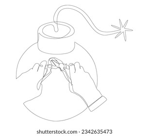 One continuous line of Bomb with Pliers. Thin Line Illustration vector concept. Contour Drawing Creative ideas.