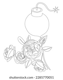 One continuous line of Bomb with rose flowers. Thin Line Illustration vector concept. Contour Drawing Creative ideas.