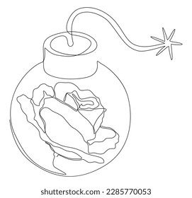 Una línea continua de Bomba con flores rosadas. Concepto vectorial de Ilustración de líneas delgadas. Contour Drawing Ideas Creativas.