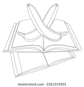 One continuous line of Book with banana. Thin Line Illustration vector concept. Contour Drawing Creative ideas.