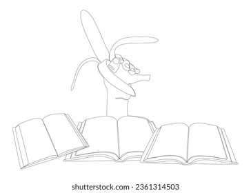 Una línea continua de libro con banana. Concepto vectorial de Ilustración de líneas delgadas. Contour Drawing Ideas Creativas.