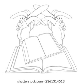 One continuous line of Book with banana. Thin Line Illustration vector concept. Contour Drawing Creative ideas.