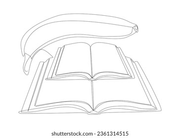 One continuous line of Book with banana. Thin Line Illustration vector concept. Contour Drawing Creative ideas.