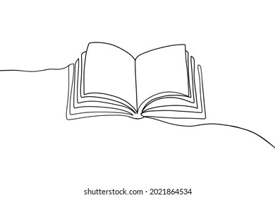 One continuous line book drawing. Modern outline doodle open book, hand drawn flying pages. Vector illustration