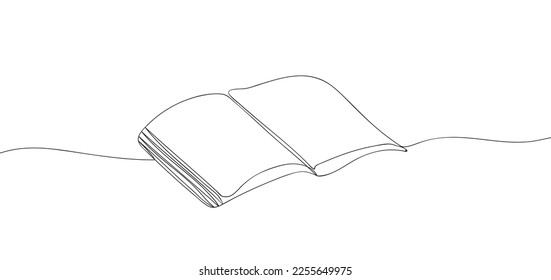 One continuous line book drawing. Education study and knowledge library concept. Modern outline doodle open book, hand drawn. Open Book Single Line Art Illustration. Vector illustration