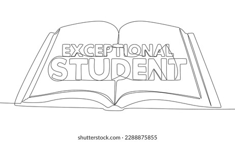 One continuous line of Book with Exceptional Student word. Thin Line Illustration vector concept. Contour Drawing Creative ideas.