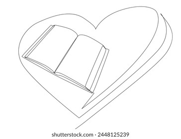 One continuous line of Book with Heart. Thin Line Illustration vector concept. Contour Drawing Creative ideas.