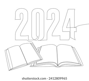 Eine durchgängige Buchlinie mit der Nummer 2024. Leuchtzeilenvektorkonzept Erstellen Sie kreative Ideen.