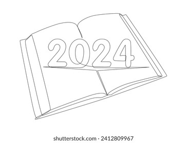 Eine durchgängige Buchlinie mit der Nummer 2024. Leuchtzeilenvektorkonzept Erstellen Sie kreative Ideen.