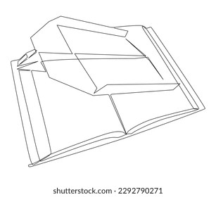 One continuous line of Book with Paper Airplane. Thin Line Illustration vector concept. Contour Drawing Creative ideas.