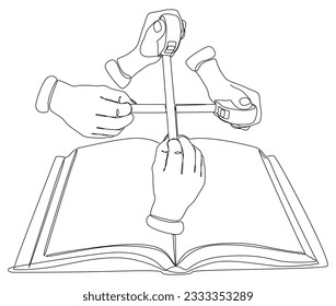 One continuous line of Book with Ruler tape. Thin Line Illustration vector Measuring Guide concept. Contour Drawing Creative ideas.