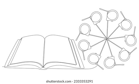 One continuous line of Book with Ruler tape. Thin Line Illustration vector Measuring Guide concept. Contour Drawing Creative ideas.