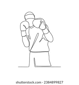 One continuous line of Boxing player vector illustration. Boxing player illustration simple linear style concept vector. Fighting sport design for your business asset design and promotion.