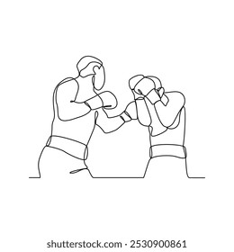 Uma linha contínua de boxe treinamento vetor ilustração. Ilustração do jogador de boxe em conceito de estilo linear contínuo simples. Ilustração de design de luta desportiva para fins de apresentação de educação.