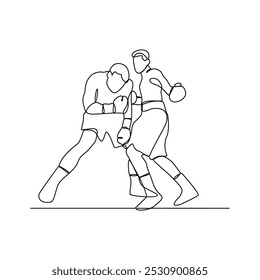 One continuous line of Boxing training vector illustration. Boxing player illustration in simple continuous linear style concept. Fighting sport design illustration for education presentation purpose.
