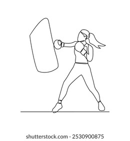 One continuous line of Boxing training vector illustration. Boxing player illustration in simple continuous linear style concept. Fighting sport design illustration for education presentation purpose.