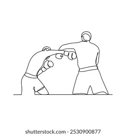 One continuous line of Boxing training vector illustration. Boxing player illustration in simple continuous linear style concept. Fighting sport design illustration for education presentation purpose.