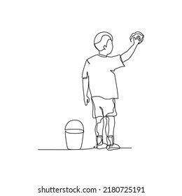 Una línea continua de un niño está limpiando con un paño mojado. Ilustración vectorial de estilo minimalista en fondo blanco.