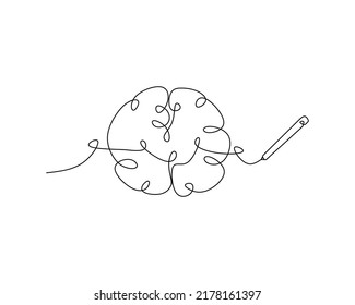 One continuous line of brain drawing pen. Creating new idea and mindset improvement. Vector illustration of minimalist style on a white background.