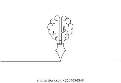 One continuous line of brain drawing pen. Creating new idea and mindset improvement, Brain drawing pen line art in Editable stroke. Doodle Vector illustration