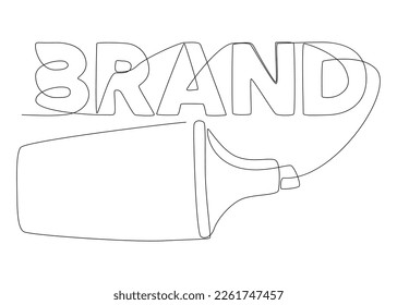 One continuous line of Brand word written with a pencil, or felt tip pen. Thin Line Illustration vector concept. Contour Drawing Creative ideas.