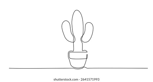 one continuous line cactus plant.single line cactus in pot.ornamental plant.vector illustration eps 10