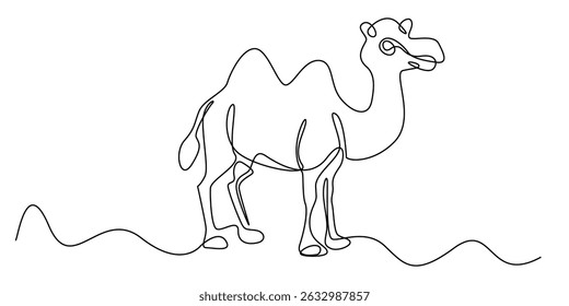 uma linha contínua de camels.one desenho de linha de camelos em pé na ilustração vetor de linha de deserto.minimalist