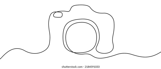 One continuous line camera. Hand drawing of camera. Modern linear style. Vector background.