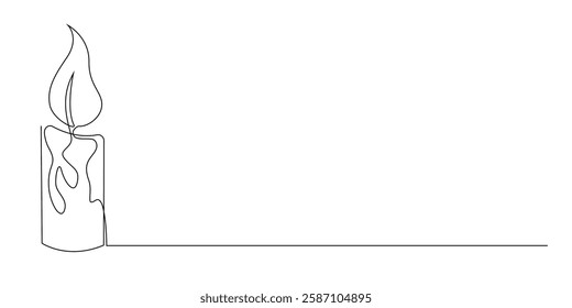 one continuous line of candles.one simple line drawing of small burning candles.single line vector illustration.isolated white background