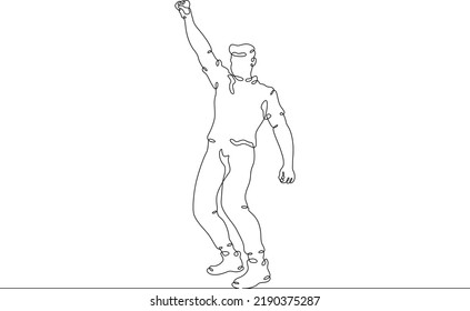 One continuous line. Celebration of people. Man celebrating success victory. Emotional joy. Happy man. One continuous line is drawn on a white background.