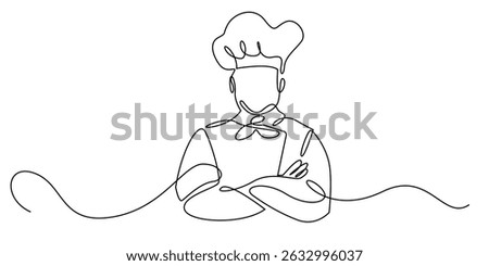 one continuous line of chef folding hands.one line drawing of chef for hotel,restaurant,delicacy,fast food sign.minimalist one line illustration