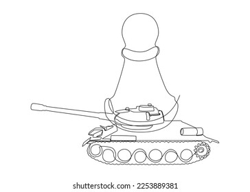 Una línea continua de peón de ajedrez con tanque blindado. Concepto vectorial de Ilustración de líneas delgadas. Contour Drawing Ideas Creativas.